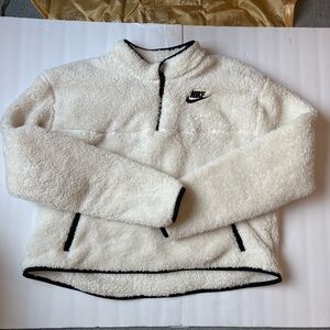 Nike White Cream Off White 1/4 Zip Fleece Sherpa Jacket